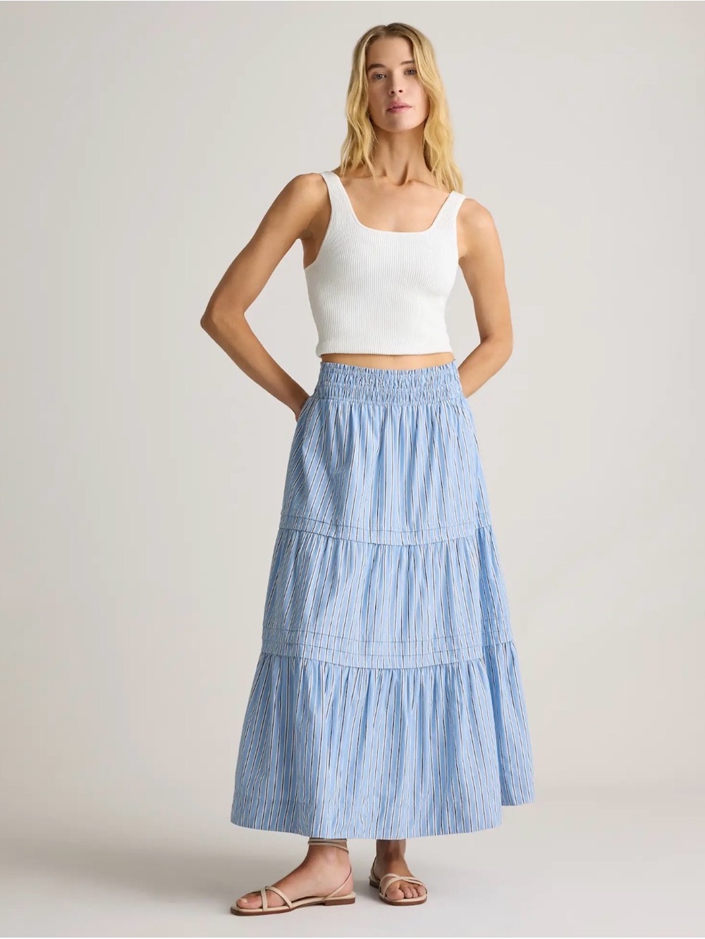 Quince 100% Organic Cotton Poplin Tiered Maxi Skirt